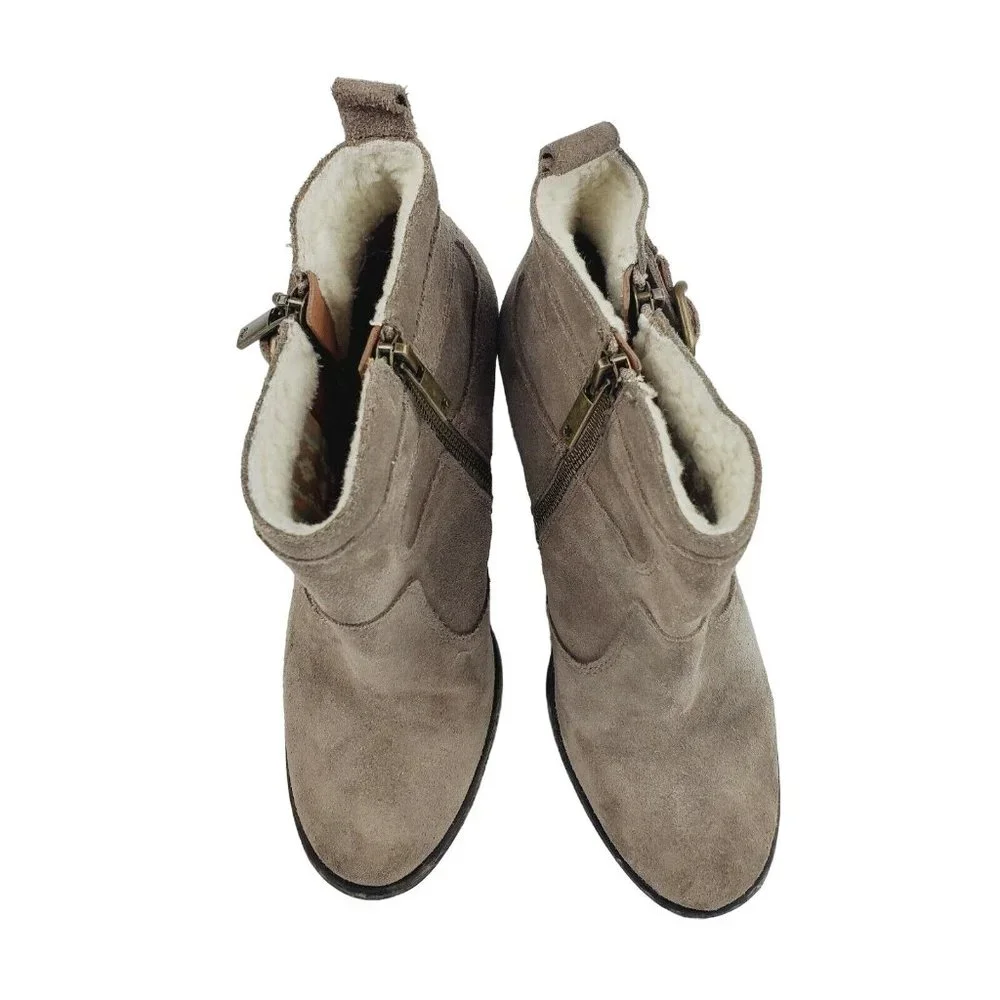 Lucky Brand Women's Everalda Tan Brown Side Zip Suede Ankle Booties Sz 7M - Picture 4 of 11